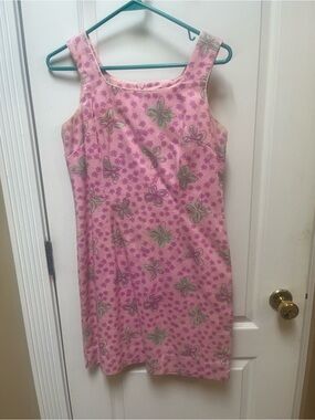 Lilly Pulitzer Pink Floral Shift Dress with Green Accents